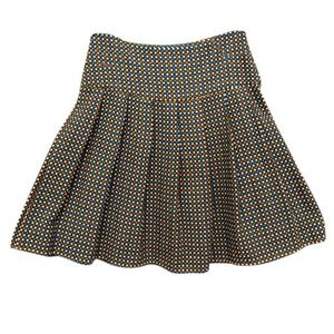 Green Brown pleated A-line Skirt